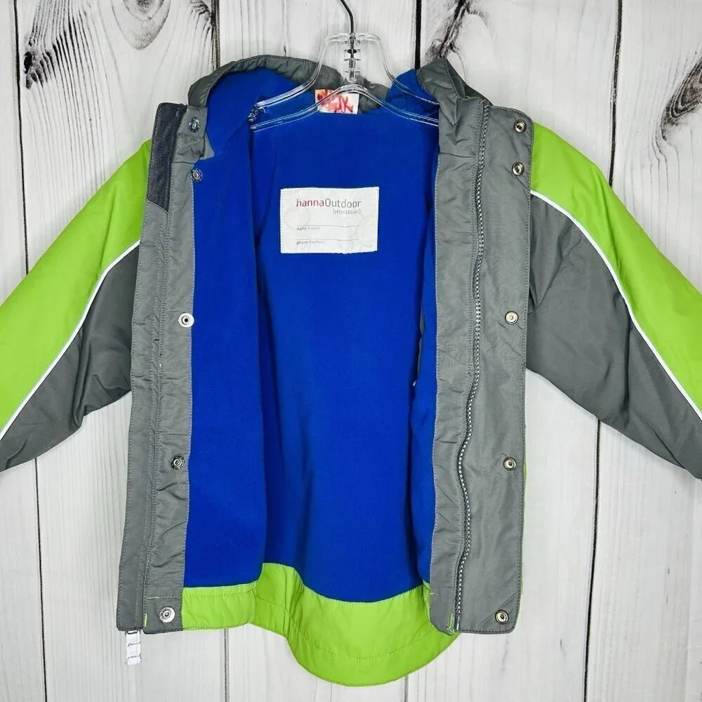 Hanna Andersson Sz 100 (4) Boys Green Gray Fleece Lined Hooded Parka Jacket